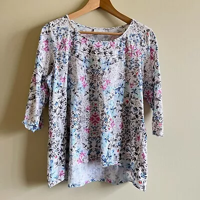 J.jill 3/4 Sleeve High Low Blouse Tee Womens Size M Floral Print Crewneck • $13.98