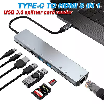 $23.99 • Buy 8-in-1 USB-C Hub Type-C Multiport Card Reader Adapter 4K HDMI For MacBook Pro