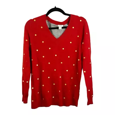 J. CREW RED MERINO WOOL POLKA DOT SWEATER PULLOVER Size S Academia Preppy • $25.50