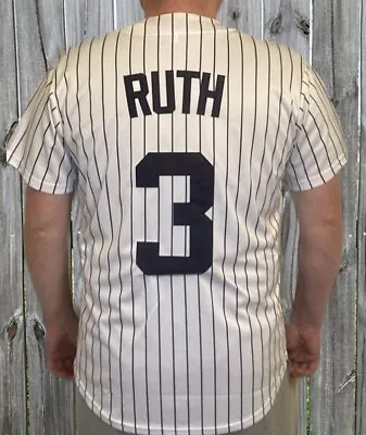 Babe Ruth (Yankees) Stitched Baseball Jersey! Pinstripes Large New • $36