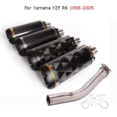 Slip For Yamaha YZF R6 1998-2005 Exhaust Mid Link Pipe Carbon Escape Tips 370mm • $239.18