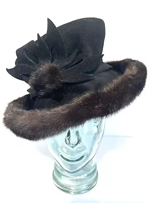 Women’s Vintage Black Felt Hat Mink Fur Trim • $19.99