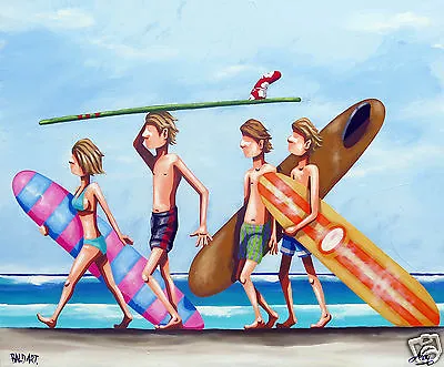 ART  BEACH SURF PAINTING  By Andy Baker Bald Art Single Fin Fun Wall Décor  • $58.50