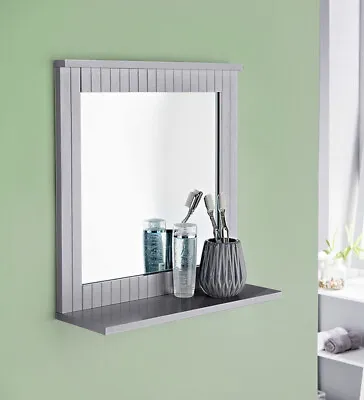 Bathroom Wall Mounted Mirror With Cosmetics Shelf Bathroom Grey • £15.89