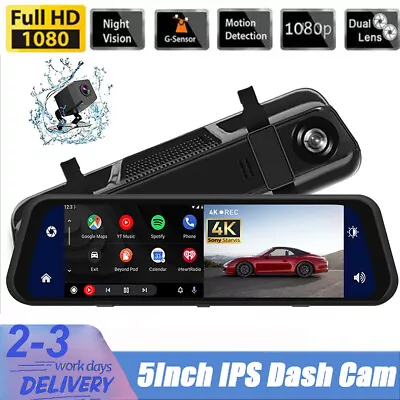 Mirror Dash Cam FHD Dual Lens Car DVR Camera Front And Rear Video Night Recorder • £20.69