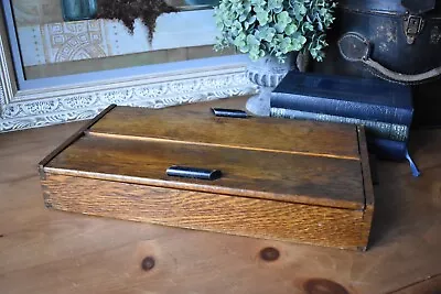 Vintage Oak Wooden Cutlery Box/ Tray With Handles Empty Storage Box (O) • £35