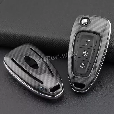 For Ford Focus/Escape/Kuga Hard Shell Flip Key Case Carbon Fiber Protector Cover • $21.58