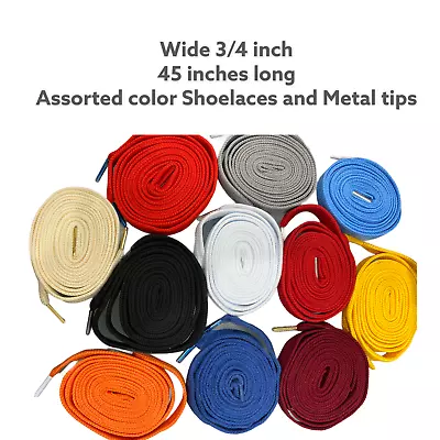 NEW  Fat 3/4 Ex Wide 45 Long Shoelaces With Metal Tips High Quality Plush Finish • $7.50