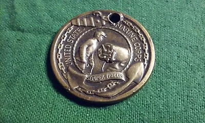 Vintage Bronze MARINE Corps Marines Medal Pendant Key-Ring Fob Semper Fidelis • $9