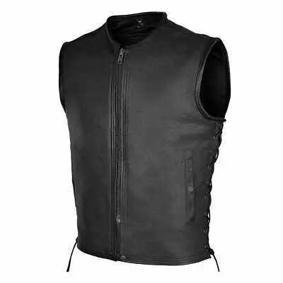 $48.99 • Buy Motorcycle Mens Classic Zippered Bikers Style Leather Riding Vest Side Lace Vest