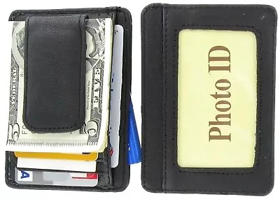 Men’s Genuine Leather Wallet Credit Card ID Holder Magnetic Money Clip Black • $9.99