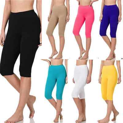 Zenana Capri Knee Length Leggings Activewear Womens Premium Cotton Jersey S-3X • $12.75
