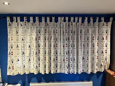 Blue Maritime Nautical Boat Sailing Bunting  Curtains Tab Top 72” By 46” Drop • £30