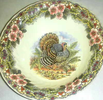 Vintage Serving Bowl Thanksgiving-Christmas Turkey Floral Queens Myott Factory • $48