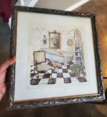 C.Winterle Olson Framed Bathroom 13  X 13 Print Wall Mount Vintage Bathtub Tiles • $25