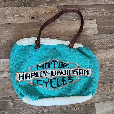 Large Homemade Harley Davidson Motorcycle Crocheted Purse/ Bag Leather Straps • $150