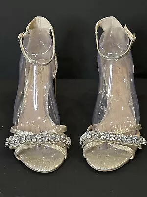 Jewel Badgley Mischka Giona Evening Sandals- Champagne Satin- Size 9.5 • £48.66