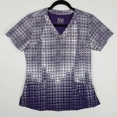 Barco One Scrub Top Women's S V-Neck Purple Geometric Ombre Pockets 5107 • $10