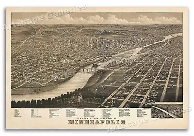 Bird's Eye View 1879 Minneapolis Minnesota Vintage Style City Map - 16x24 • $13.95