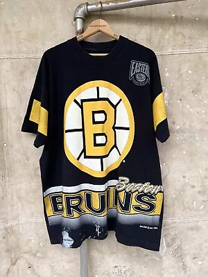 Vtg Boston Bruins NHL T-shirt AOP Salem Sportswear Tee Xl XXL All Over Print 90s • $10.50