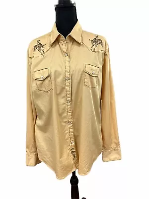 Cowgirl Tuff Women SZ XL Butter Yellow Pearl Snaps Embroidered Rodeo Please Read • $72.70