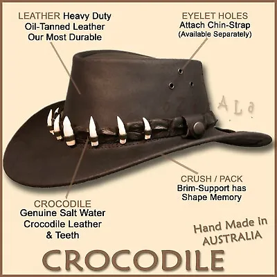 【oZtrALa】LEATHER Hat CROCODILE Band Mens AUSTRALIAN Outback DUNDEE Jacaru Cowboy • £87.62