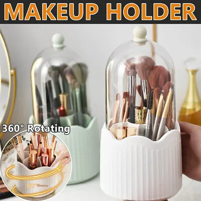 360° Rotating Makeup Brush Holder With Lid Dustproof Organizer Storage Case Box • $17.99