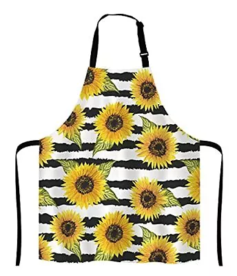 Stripe Sunflower Apron For Women And Men Adjustable Kitchen Chef Apron For Co... • $23.42