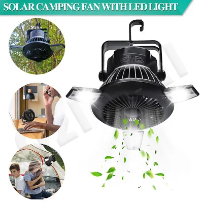 $29.99 • Buy Portable Solar Camping Fan With LED Light Lantern Outdoor Tent USB Rechargeable