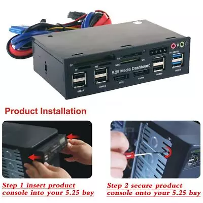 5.25  USB 3.0 SATA ESATA Hub PC Front Panel Media Dashboard Internal Card Reader • £21.95