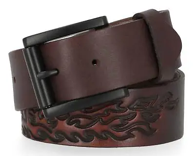 Harley-Davidson Men's Tooled Flames H-D Logo Genuine Leather Belt - Brown • $84.95