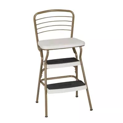 COSCO Stylaire Retro Chair + Step Stool With Flip-Up Seat In Gold And Cream • $85.19