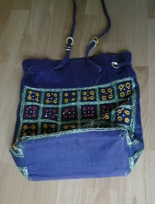 Blue Fabric Bag Straps Ethnic Mirror Embroidery Gypsy Indian Boho Hippie Shabby  • £7.95