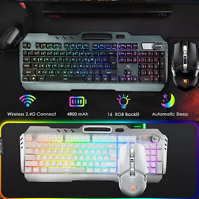 $72.89 • Buy Wireless Gaming Keyboard And Mouse Set 4800mAh RGB LED Backlit MicePad Xmas Gift