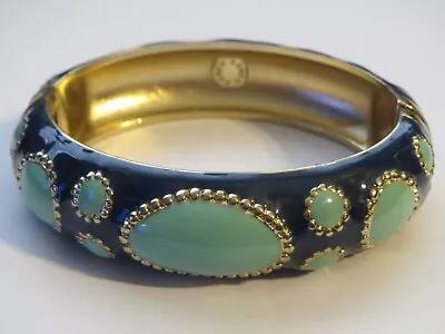 J. Crew Blue Enamel Deco Design Magnetic Hinged Clamper Bangle Bracelet • $25