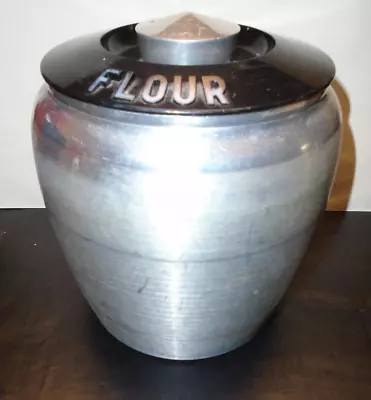 Vintage Kromex Spun Aluminum Flour Canister With Black Lid • $15