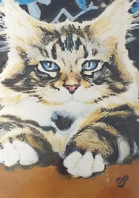 ACEO Original Animal Painting. Cat Virginia Martin Bradberry. Framed • £15