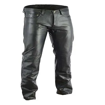 Men's Motorbike Cowhide Leather Pant 5 Pockets Black Leather Pant 28  - 44  New • $129.99