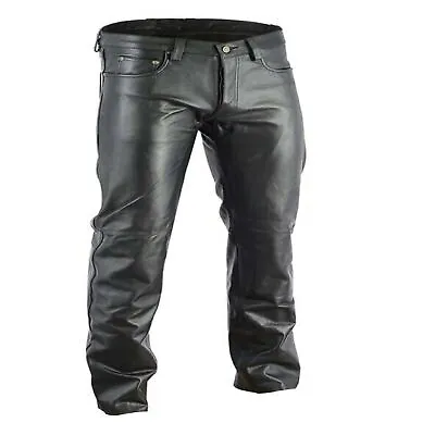 Men's Motorbike Real Leather Pant 5 Pockets Black Leather Pant 501 Style • $127.99