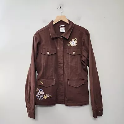 Vintage Disney Jacket Womens Medium Eeyore Embroidered Brown Chore Coat Y2k • $37.95