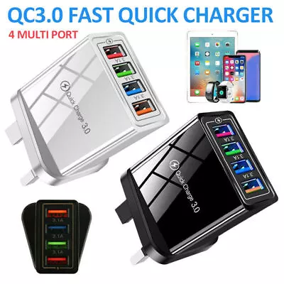 4 Multi-Port Fast Quick Charge USB Hub Mains Wall Charger UK Plug Adapter Phones • £4.02