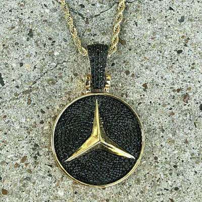 2.50Ct Simulated Black Mercedes Pendants For Men's 925 Silver Gold Plated • $111.95