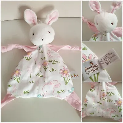 Bunnies By The Bay Rabbit Bunny Pink White Floral Knotted Baby Comforter Blankie • £14.90