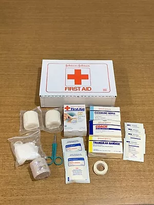 Vintage Johnson & Johnson First Aid Kit 8161 In White Metal Box • $24.99
