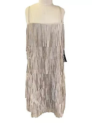 (Women's M) Trixxi Natural Vegan Suede Layered Fringe Flapper Style Short Dress • $69.99