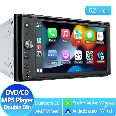 2 DIN 6.2  Car Stereo CD DVD Wireless Carplay Android Auto Bluetooth Radio FM/EQ • $114.99