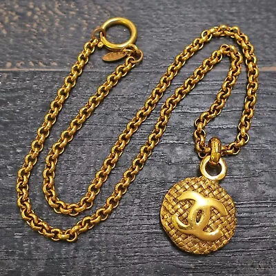 CHANEL Gold Plated CC Logos Round Charm Vintage Necklace Pendant #299c Rise-on • £568.01