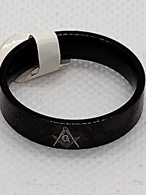 Size 9 (R 1/2) Black Steel Masonic Freemasons Ring Band 6mm With 'G' • £4.99