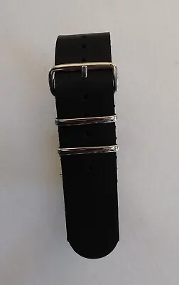 Black Genuine Leather Nato Military Style Watch Strap - 18mm - 22mm • £7.99