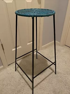 VTG MID CENTURY 50s Green WICKER IRON BAR STOOL UMANOFF ERA • $69